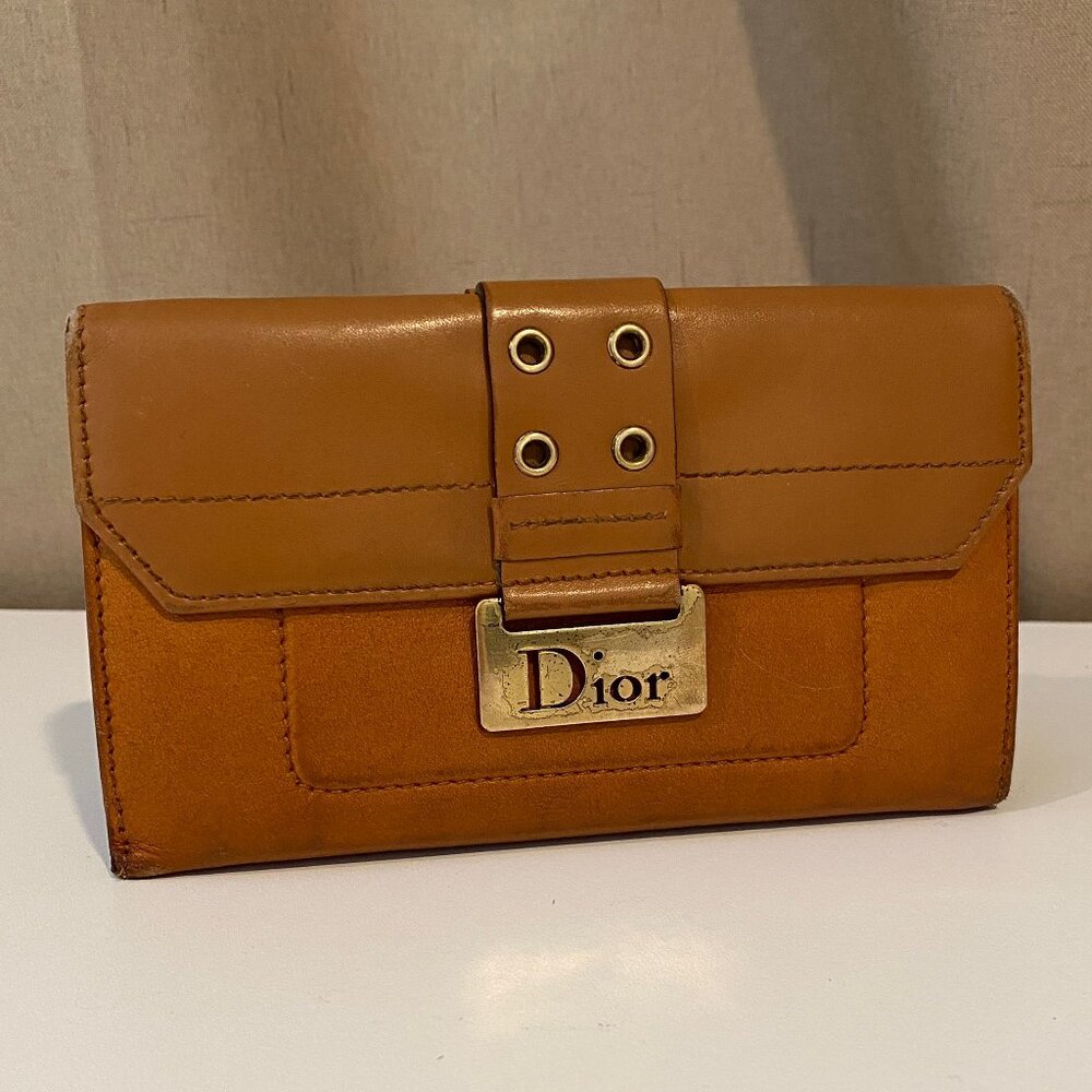 Christian Dior 2002 Calfskin‎ Leather Wallet Brown Gold Hardware 6.5x4
